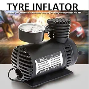 Steer Tyre Inflators for Car and Bike 12V 300 PSI Tyre Inflator Air Pump for Motorbike,Bicycle,for Football,Cycle Pumps for Bicycle Pump for tubeless (Air Compressor)