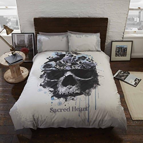 Sacred Heart Bed Duvet Cover and Pillowcase Set Gothic Skull, Multi-Colour, Single BY Sacred Heart