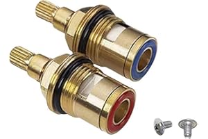 ANMEISH 2 Sets Replacement Ceramic Tap Cartridge Mixer Tap 1/4 Turn Brass Ceramic Tap Cartridge Tap Valve Replacement Parts Tap Glands 1/2 with Screws for Kitchen Bathroom Faucet Tap