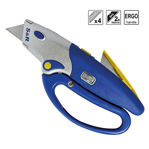 S&R Automatisches Profi Teppichmesser 175mm, SK5, Wechssel per Knopfdruck, Handschutz, 5 Klingen - 8