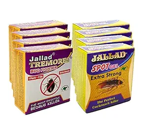 Jallad TREMORES BUG FIGHTER Anti Cockroach Gel & Tremores Bedbug Killer - Pest Control (Pack of Eight) 80 GMS Super Power Gel & Powder Base Formula