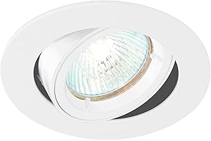 National Lighting Recessed Lighting - Mains Powered LED Spot Lights Downlights for Ceiling - IP20 Rated GU10 Fitting for Halogen or LED - Gloss White Finish, Adjustable Tilt Version