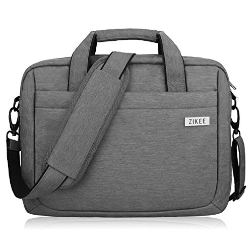 Zikee 15-16 Zoll wasserfeste und 360° stoßfeste Messenger-Bag als Schutz für Ihren Laptop/Notebook mit Handgriff und Schultergurt für Schule, Studium, Reisen und im Büro und für geschäftliche Nutzung (Grau)
