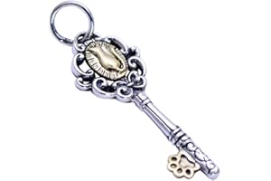 FORFOX Ciondolo a forma di chiave con gatto dorato in argento sterling 925 vintage per donna uomo