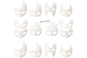 ABOOFAN 14pcs White Masquerade Half Unpainted DIY Mardi Gras Party for Women Men Halloween Carnival Fancy Dress Accessory