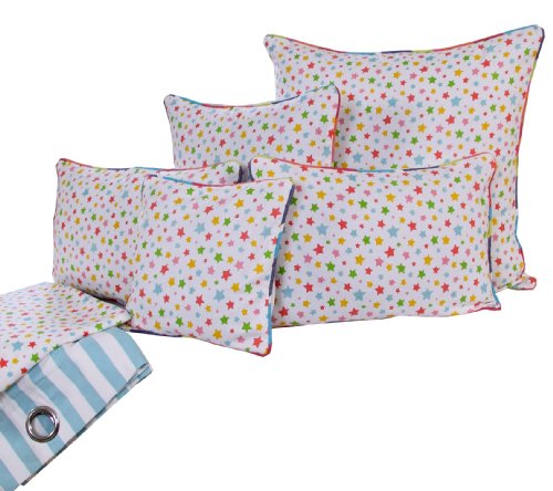 Homescapes Vorhang Kinderzimmer Ösenvorhang Kindervorhang Stars Multi 2er Set bunt 117 x 137 cm (Breite x Länge je Vorhang) 100% reine Baumwolle - 5