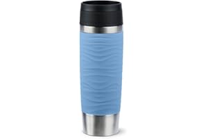 Emsa Travel Mug 500 ml Wave Thermobecher, neuer Komfort-Schraubverschluss, Kaffeebecher to go Edelstahl, 6h heiß und 12h kalt, 100% dicht, spülmaschinenfest, 360°-Trinköffnung, pastellblau, N20226