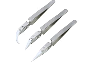 Bestgle 3 stück keramik pinzetten antistatik pinzetten set delstahl präzisions pinzette hitzebeständige antimagnetische lötpinzette für elektronik reparaturen schmuck computer labor arbeiten industrie