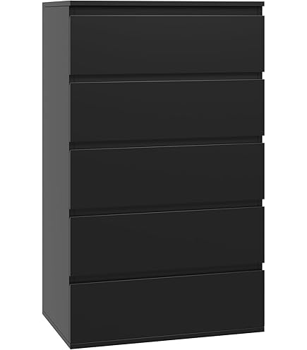 4/5/6 Drawer Dresser, Modern Chest Of Drawers Without Handle Wooden Tall Dresser Storage Cabinet Bedroom Furniture For Home Office Black 4 Drawer