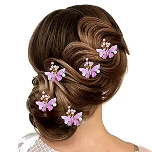 Hair Flare Women Attractive Artificial Small Shape Butterfly with Shiny Pearl Bridal Wedding Hair Accessories/Hair Pins/Juda Pins for Women and Girls- Baby Pink, 2259