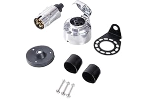 Feuunly Enchufe Remolque 7 Pines Y Zócalo Remolque 7 Pines, Conector Remolque 7 Pines 12V Impermeable Junta De Goma Y Soporte para Montaje Metal Kit, para Camión RV Remolque (Aleación de Aluminio)