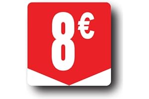 Affichesstore 30268- Rouleau de 500 Étiquettes Autocollantes 8€ - Format Carré 35x35mm - Brillantes - Adhésives - Stickers Prix Ronds Euros