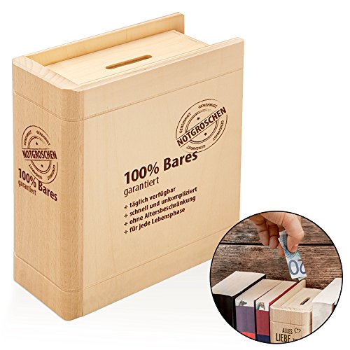 Spardose Buch aus Holz mit Gravur – 100% Bares – Sparbuch als originelles Geburtstagsgeschenk für Geld – Geldgeschenk-Sparbüchse aus Ahornholz – 13,5 x 16,5 x 6,5 cm - 4
