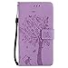 Produktbild Leder Hülle für Huawei Honor 4X,Brieftasche Hülle für Huawei Honor 4X,Honor 4X Hülle Flip Case Wallet,Fanryn Retro Elegant Butterfly Schmetterling Baum Katze Muster Prägung PU Leder Ledercase Schutzhülle Handy Lanyard Strap Flip Tasche Wallet Case Cover Schutzhülle Etui Tasche Handytasche Hülle Standfunktion mit Kartenfächer Silikon Rückseite Cover für Huawei Honor 4X - Helles Lila