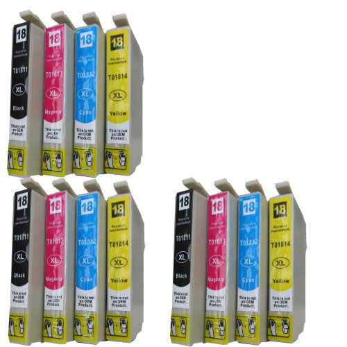 12 Sparpack Druckerpatronen kompatibel zu 3x schwarz Epson T1811 XL , 3x cyan Epson T1812 XL, 3x magenta Epson T1813 XL, 3x gelb Epson T1814 XL für folgende Drucker Epson Stylus Expression Home XP30 XP102 XP202 XP205 XP302 XP305 XP402 XP405 405WH Epson Stylus Expression XP 215 312 315 412 415 XL Version