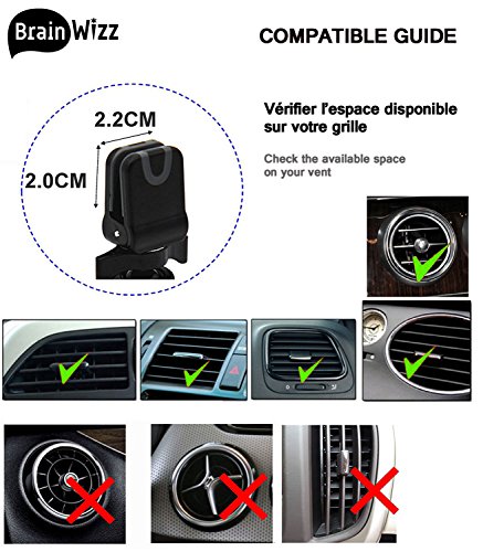 BrainWizzÂ® 360 Air Vent - Porta cellulare, supporto da auto universale del supporto griglia di ventilazione / Ventilazione iPhone 5S / 6S iPhone / iPhone 6 / 6S PiÃ¹ iPhone / iPhone 6 Plus / S4 e S5 Samsung Galaxy e S6 / HTC uno / Sony Xperia / Nokia / Huawei / Acer / Google Nexus / Nexus 6 / LG / Xiaomi