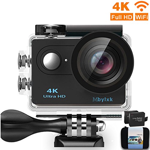Mbylxk Action Kamera 4K, 2.0 Zoll Eingebautes WiFi Action Kamera wasserdicht 30M, 2.4G Remote Auto-Recorder und kostenlose Accessoires (schwarz)
