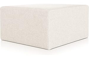 Deshome Pouf poggiapiedi 83x83x44 cm stoffa Idrorepellente: Pouf design moderno per divano soggiorno camera da letto, Puff poggiapiedi, Pouffe salotto Minerva (Bianco crema)