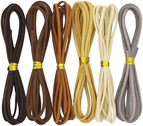 SUNSWEI 2.5mm x 2m Faux Leather Cord Suede String for Bracelet Necklace Beading Jewelry DIY Handmade Crafts Making, 6 Pieces, 6 Colors