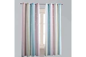Lsimeru Regenbogen Vorhang Kinderzimmer Mädchen Junge Blickdicht Doppel Verdunkelungsvorhang Gardine Farbverlauf Höhlen Sterne Kinder Baby Ösenschal Ösenvorhange 1 Stücke,132x240
