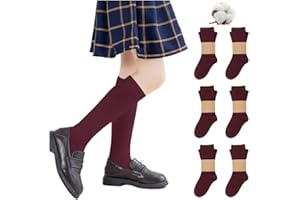 HaraDeco 3/6/12 Pares Calcetines Escolares 95% Algodón Unisex, Calcetines Largo Hasta la Rodilla para Uniformes y Sport, Calcetines Liso para Vestir Diario