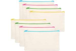 Pochette Tissu Zippée, 8PCS Trousse Personnalisable, DIY Vierge Toile Trousse, Trousses à Crayons Vierge, Pochette Personnalisable pour Trousse Maquillage, Trousse Rangement 12 x 21cm