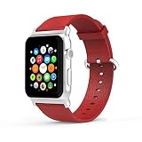 Armband für Apple Watch 38mm, ONEDAY Doppelseitig Echtleder Apple Watch Armband mit 12 Präzisionsschneidbohrung, Edelstahl Smart Armbänder für Apple Watch, Series 3/2 / 1, Nike+, Edition, Rot