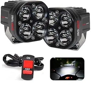 Eltron Turbo 4 LED Fog Light, Waterproof Fog Head Lamp, Bar Light Off-Roading Universal For All Bikes, Scooty, Car & Other Electronic vehicles (Pack of 2, Free On/Off Switch, 9-32V DC 40W, White)