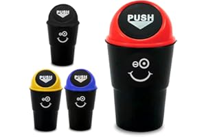 GOODIZ Mini Car Bin Cupholder, Small Plastic Compact Durable Dust Bin With Lid, For Trash Rubbish Waste Storage, For Car, Office, Van, Desktop, Lorry