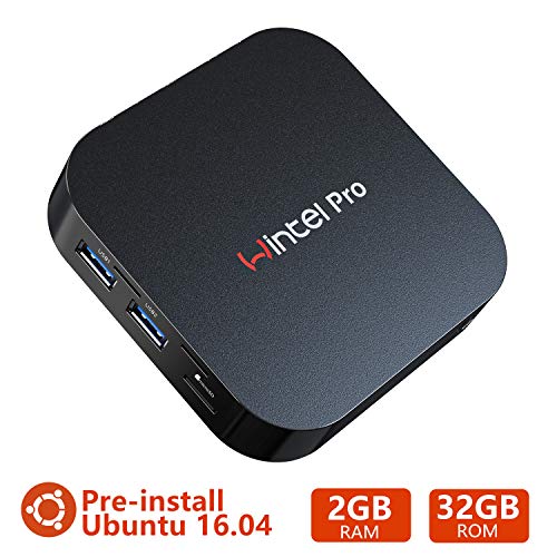 Fanless Mini PC Intel Atom X5-Z8350 CPU preinstalado Ubuntu 16.04 OS (64 bits) Quad-Core 2 M Cache,2 GB DDR3 32 G eMMC Mini computadora con 2,4 G/5 G WiFi y Bluetooth 4.2