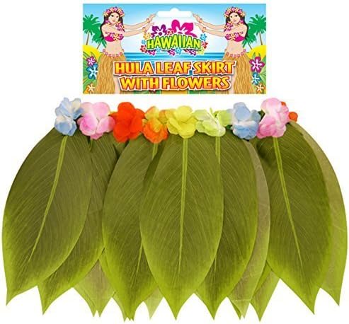 Hula Hawaiian grass leaf skirt with flowers