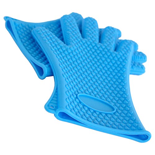 Silikon Handschuhe in blau | Grillhandschuhe · Ofenhandschuhe · Topfhandschuhe | Schutzhandschuhe mit Noppen in Herzform | 2er Set - 3