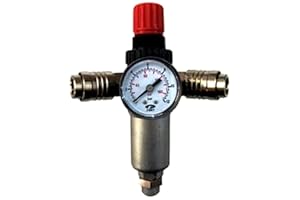 FIAC Regolatore di Pressione con Manometro, Filtro, 2xRaccordo Universale, Raccordo 3/8" M, Press. Max 12 Bar, Portata 180 l/min. Ideale per montaggio su serbatoio compressore