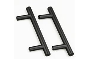 Drenky Cupboard Handles, Kitchen Door Handles 96mm Hole Centre Distance 2 Pack Stainless Steel Matte Black Furniture Pulls with Screws for Wardrobe and Cabinet