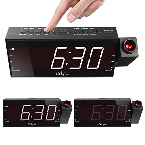 OnLyee 1,8”LED Dimmbarer Projektion Dual-Wecker mit FM Radio und USB Aufladefunktion, Batterie-Backup, Sleep-Timer und Snooze Funktion - 4