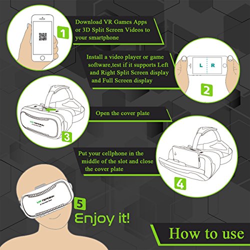 Tepoinn Occhiali 3D VR, scatola HD Virtual Reality con regolazione asincrona della lunghezza focale per smartphone Android IOS da 4.0-5.7 pollici