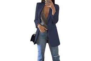 Angel ZYJ Blazer Elegante Donna Manica Lunga Blazer Lunga Aperto Davanti Tinta Unita Elegante Ufficio Business Carriera Giacca Eleganti per Ragazze e Donna