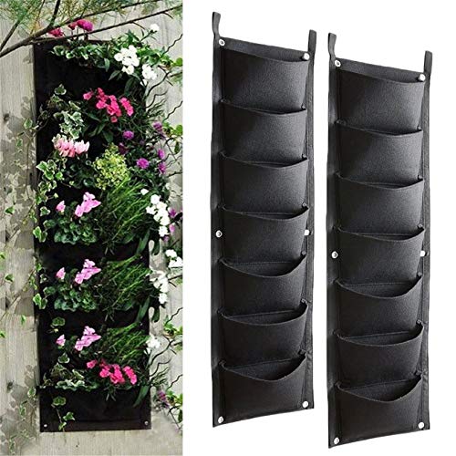 Hanging Planter Bags, Scoolr 2pcs 7 Pocket Hanging Vertical Wall Planter Planting Grow Bags for Yards, Apartments, Balconies, Patios, Schoolyards and Gardens, Planting Bags Storage Bags