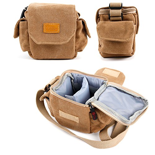 DURAGADGET Bolso Pequeño Marrón con Bandolera para Cámara Fotográfica + ¡Paño Limpiador para La Lente! - Producto De Primera Calidad