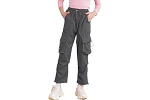 YiZYiF Pantalon Cargo Enfant Fille Pantalon de Sport Danse Hip-hop avec Multi Poche Taille Elastique Pantalon Hiver Casual 4-14 Ans