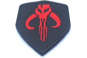 PATCH NATION Écusson brodé Bounty Hunter Boba Fett Mandalorian Bantha Skull Airsoft Paintball Rouge