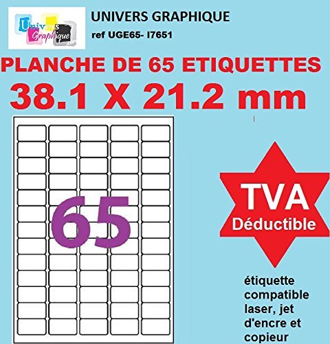 32.500 étiquettes 38 x 21 Petite Étiquette blanche adhésive personnalisable = 500 planche feuille de 65 mini étiquette autocollante blanche papier mat 38.1 X 21.2 mm pour imprimante encre laser l7651