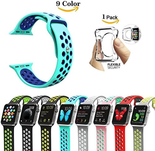Tobole Apple Watch Watchband Strap,[With Clear TPU Case],Nike+ Style Soft Silicone Sport Replacement Strap for Apple Watch Series 1/2,38mm/42mm,9 Colors