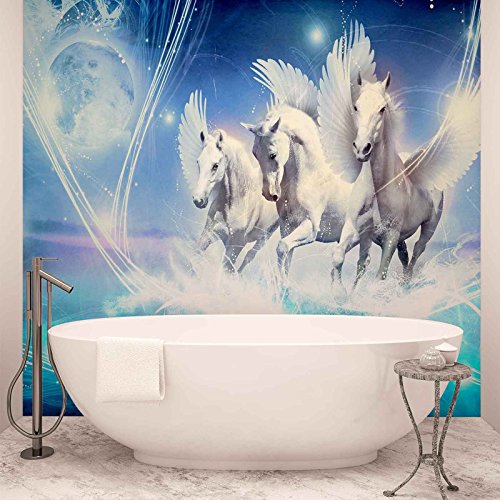 Geflügelte Pferde Pegasus Blau- Forwall - Fototapete - Tapete - Fotomural - Mural Wandbild - (588WM) - XXL - 312cm x 219cm - VLIES (EasyInstall) - 3 Pieces