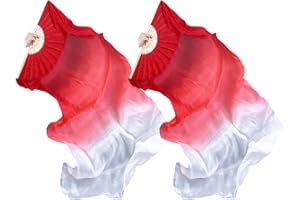 Hitopin 1 Par Fan de la Danza del Vientre Abanico,Mujeres Seda Belly Dance Abanicos,Danza del Abanico, Abanicos Largos de Seda Real, para Grandes Actuaciones, Ensayos, Entretenimiento