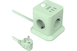 FDTEK Ciabatta Multipresa Cubo, Multipresa Elettrica con 4 Prese AC e 1 USB C + 2 USB A, Multiprese con Interruttore e Protezione da Sovratensioni, Cavo 1,8 m, Adatta per Ufficio e Casa, Verde
