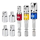 Incluye tuerca de llave de vaso de 3 piezas 1/4 3/8 / 1/2 pulgadas y adaptador de enchufe de 4 piezas 1/4 a 3/8 - 3/8 a 1/4 pulgadas - 3/8 a 1/2 - 1/2 a 3/8