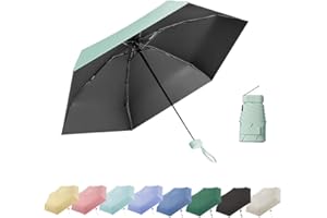 Thryviel Mini Paraguas Plegable, Paraguas Pequeño, Protección Solar UPF 50+ y UV, Sombrilla de Mano Ultra Ligera y Antiviento para Sol y Lluvia, Paraguas de Viaje Compacto