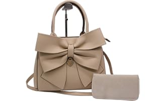 ALWAYSKY Women Handbag 2 Pcs Set Big Bow-Knot PU Leather Top Handle Bag Designer Tote Bag Clutch Wallet Set for Ladies