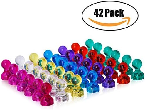 iRoundy Push Pin Magnets, 42 Pack Assorted Color Strong Magnetic Push Pins, Perfect for Whiteboard, Refrigerator, Map and Calendar
